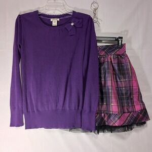 Cherokee Girls Sz XL (14/16) Purple Sweater and Plaid Skirt Set